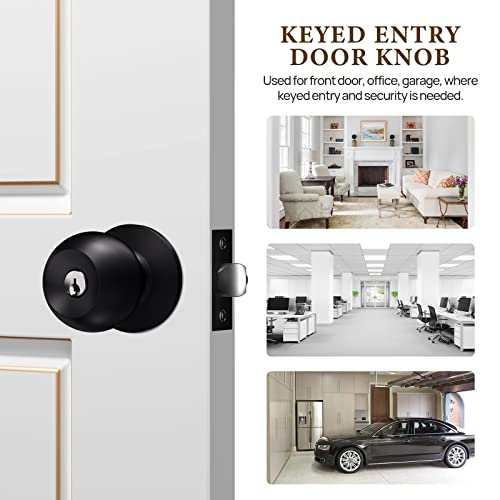 VICMEON Door Knob with Lock and Keys, Entry Door Knobs Exterior, Matte Black Locking Door Knobs with Keys, Round Ball Door Knobs for Bedroom(1Pack)