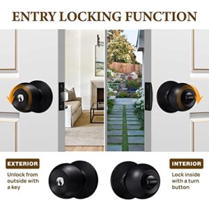 VICMEON Door Knob with Lock and Keys, Entry Door Knobs Exterior, Matte Black Locking Door Knobs with Keys, Round Ball Door Knobs for Bedroom(1Pack)