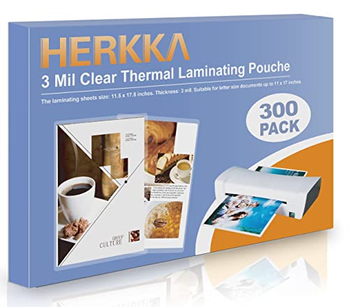 HERKKA 300 Pack Laminating Sheets, Hold 11 x 17 Inch Sheet, 3 Mil Clear Thermal Laminating Pouches 11.5 x 17.5 inch Lamination Sheet Paper for Laminator, Round Corner