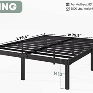 RLDVAY King-Bed-Frame, 12 Inch Metal-Bed-Frame-King, Heavy Duty Platform King Size Bed Frame No Box Spring Needed, Easy Assembly, Noise Free, Black