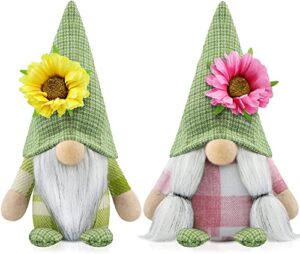godeufe set of 2 summer gnomes plush flowers spring decorations gift handmade elf dwarf figurines for home kitchen farmhouse tiered tray holiday festival party scandinavian tomte (green)