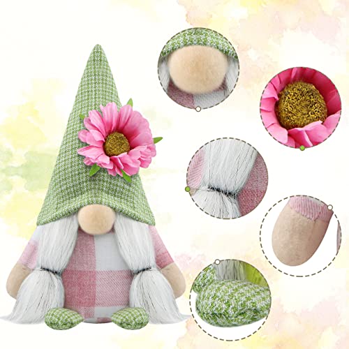 Godeufe Set of 2 Summer Gnomes Plush Flowers Spring Decorations Gift Handmade Elf Dwarf Figurines for Home Kitchen Farmhouse Tiered Tray Holiday Festival Party Scandinavian Tomte (Green)