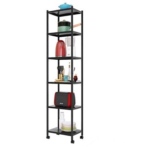 zigama 6-tier metal rolling cart organizer with wheels ，adjustable heavy duty free standing baker's rack for kitchens,storage tower for pantry laundry bathroom narrow places