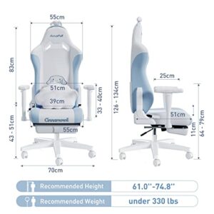 AutoFull Cinnamoroll Gaming Chair High Back Ergonomic Office Desk Computer Chair with Lumbar Support, Racing Style PU Leather Task Chair with Footrest, White & Blue