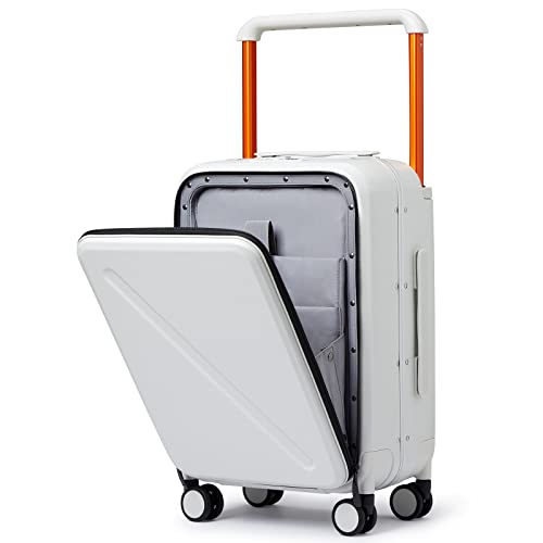 MILADA Carry On Luggage with Wide Handle Suitcase, 20 Inch Hardside Spinner Wheel Luggage Rolling luggage with Silent Spinner Wheels & TSA Lock, White