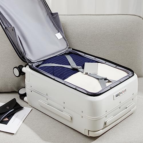 MILADA Carry On Luggage with Wide Handle Suitcase, 20 Inch Hardside Spinner Wheel Luggage Rolling luggage with Silent Spinner Wheels & TSA Lock, White