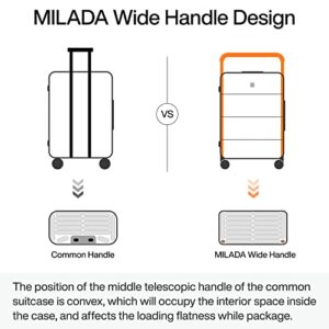 MILADA Carry On Luggage with Wide Handle Suitcase, 20 Inch Hardside Spinner Wheel Luggage Rolling luggage with Silent Spinner Wheels & TSA Lock, White