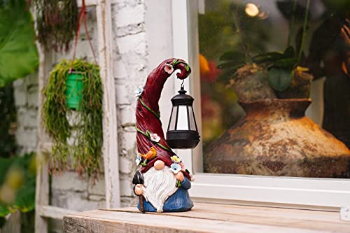 Pohabery Gnome Garden Decor Statue Solar Gnomes Decorations for Yard with Lantern Light Outdoor Decorations for Patio Mom Gift