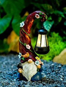 pohabery gnome garden decor statue solar gnomes decorations for yard with lantern light outdoor decorations for patio mom gift