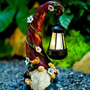 Pohabery Gnome Garden Decor Statue Solar Gnomes Decorations for Yard with Lantern Light Outdoor Decorations for Patio Mom Gift