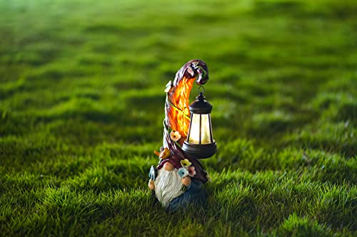 Pohabery Gnome Garden Decor Statue Solar Gnomes Decorations for Yard with Lantern Light Outdoor Decorations for Patio Mom Gift