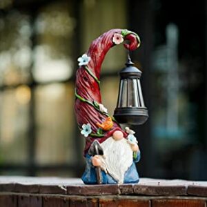 Pohabery Gnome Garden Decor Statue Solar Gnomes Decorations for Yard with Lantern Light Outdoor Decorations for Patio Mom Gift