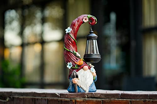 Pohabery Gnome Garden Decor Statue Solar Gnomes Decorations for Yard with Lantern Light Outdoor Decorations for Patio Mom Gift