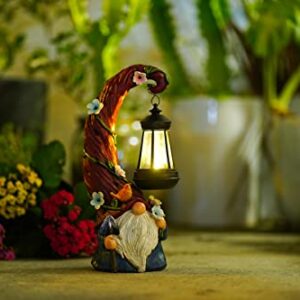 Pohabery Gnome Garden Decor Statue Solar Gnomes Decorations for Yard with Lantern Light Outdoor Decorations for Patio Mom Gift