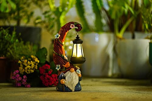 Pohabery Gnome Garden Decor Statue Solar Gnomes Decorations for Yard with Lantern Light Outdoor Decorations for Patio Mom Gift