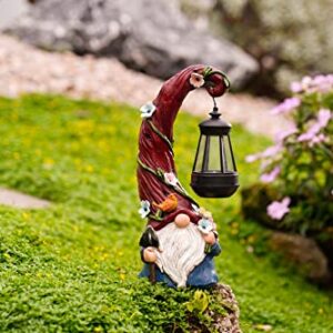 Pohabery Gnome Garden Decor Statue Solar Gnomes Decorations for Yard with Lantern Light Outdoor Decorations for Patio Mom Gift