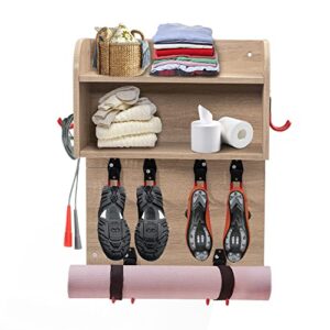 bettahome peloton shelf home gym storage organizer for shoe, towel and accessory wall mounted rack light wood color