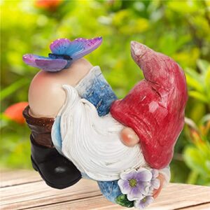 TSTGEE Garden Gnome Statues - Funny Outdoor Gnome Figurine with Butterfly Solar Garden Lights Outdoor Led Gnome Decor Waterproof for Outside,Yard Art,Garden Gift