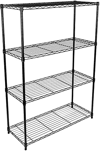 4-Tier Metal Heavy Duty Shelving Unit with Wheel, Storage Rack with Adjustable Feet, 36''W x14''D x54''H, Black