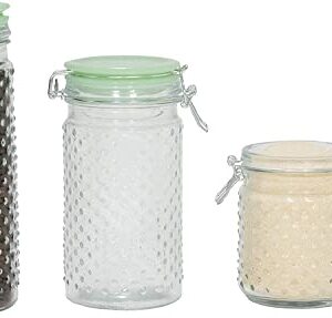 Amici Home Emma Jade Hobnail Collection Glass Jar | Set of 2 | Hermetic Lid | Airtight | Store Dry Goods, Flour, Pasta, or Snack | 24 and 36-Ounce Capacity