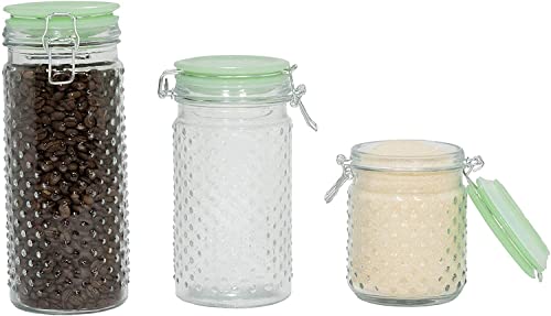 Amici Home Emma Jade Hobnail Collection Glass Jar | Set of 2 | Hermetic Lid | Airtight | Store Dry Goods, Flour, Pasta, or Snack | 24 and 36-Ounce Capacity