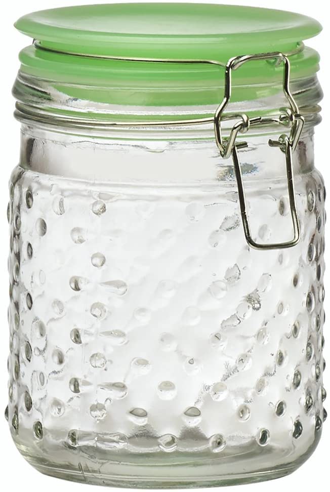 Amici Home Emma Jade Hobnail Collection Glass Jar | Set of 2 | Hermetic Lid | Airtight | Store Dry Goods, Flour, Pasta, or Snack | 24 and 36-Ounce Capacity