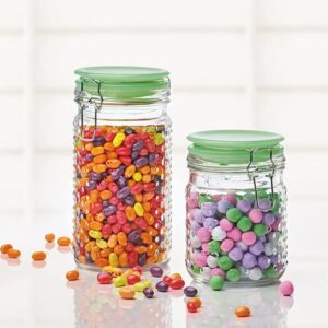 Amici Home Emma Jade Hobnail Collection Glass Jar | Set of 2 | Hermetic Lid | Airtight | Store Dry Goods, Flour, Pasta, or Snack | 24 and 36-Ounce Capacity