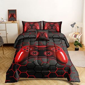 rowadalo 5 pieces bed in a bag gamer bedding set for boys kids adult gaming comforters set,boys bed in a bag set twin size comforter with fitted sheet flat sheet pillowcase pillowsham,djth5027twin