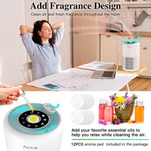 AIRTOK HEPA Air Purifier for Bedroom Home with Fragrance Sponges | 4-In-1 H13 True HEPA Air Filter for Smoke Dust Pollen Pet Dander Odors,99.97% Removal to 0.1 Microns | Ozone-Free, Night Light