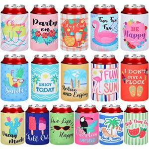 16 pcs beer can sleeves neoprene can cooler sleeves funny can cover insulated beach themed beer sleeve for beverages soda bottles summer party favors