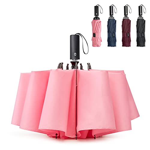 G4Free Large Umbrella 54 Inch Windproof Travel Umbrellas for Rain, Small Compact Reverse Folding Umbrella with 10 Ribs Automatic Open Close (Pink)