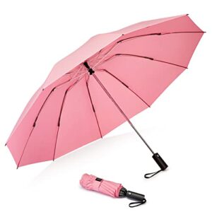 G4Free Large Umbrella 54 Inch Windproof Travel Umbrellas for Rain, Small Compact Reverse Folding Umbrella with 10 Ribs Automatic Open Close (Pink)