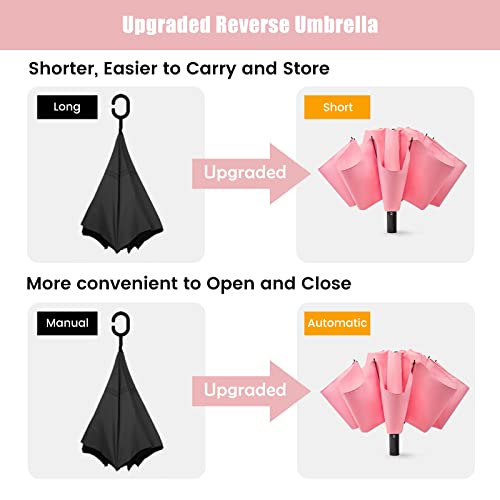 G4Free Large Umbrella 54 Inch Windproof Travel Umbrellas for Rain, Small Compact Reverse Folding Umbrella with 10 Ribs Automatic Open Close (Pink)