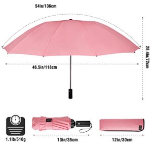 G4Free Large Umbrella 54 Inch Windproof Travel Umbrellas for Rain, Small Compact Reverse Folding Umbrella with 10 Ribs Automatic Open Close (Pink)