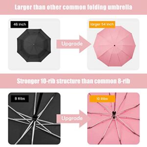 G4Free Large Umbrella 54 Inch Windproof Travel Umbrellas for Rain, Small Compact Reverse Folding Umbrella with 10 Ribs Automatic Open Close (Pink)