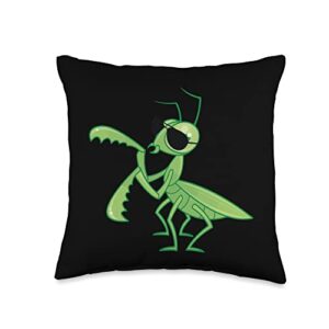 charlian minds - praying mantis funny insect lover praying mantis with sunglasses grasshopper throw pillow, 16x16, multicolor
