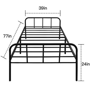 HOMWAYART Twin Bed Frame with Headboard, 14 Inch High Metal Bed Frames No Box Spring Needed,Noise-Free,Easy Assembly-Black (Twin)