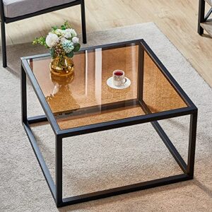 saygoer glass coffee table modern coffee tables simple square center table for living room home office tempered glass-top with sturdy metal frame 26.7 x 26.7 x 15.7 inches easy assembly, brown glass