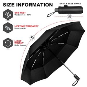 Trenovo Ultra Windproof Travel Umbrella - 2023 Pro-Series Automatic Compact Folding Umbrellas for Rain [Light, Portable, Durable, Superior], Updated Waterproof Tech & 9 Reinforced Ribs, Wind Resistant Double Canopy, Slip-Proof Handle, Small Umbrella for B