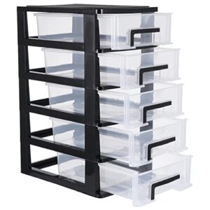 tofficu 5 drawer storage tower plastic storage multifunctional storage cabinet with clear drawers storage case organizer for craft stationary(black)