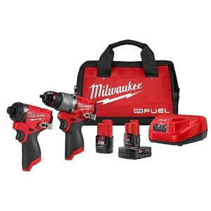 milwaukee m12 fuel 12-volt lithium-ion brushless cordless hammer drill and impact driver combo kit w/2 batteries and bag (2-tool)