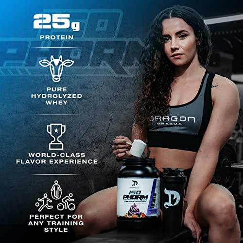 DRAGON PHARMA Hydrolized Whey Protein Isolate, Fast Absorption, Gluten Free, 100% Whey Protein, IsoPhorm, Maximize Recovery, Great Tasting, 25 Grams Per Serving (31 Servings, Vanilla Soft Serve)