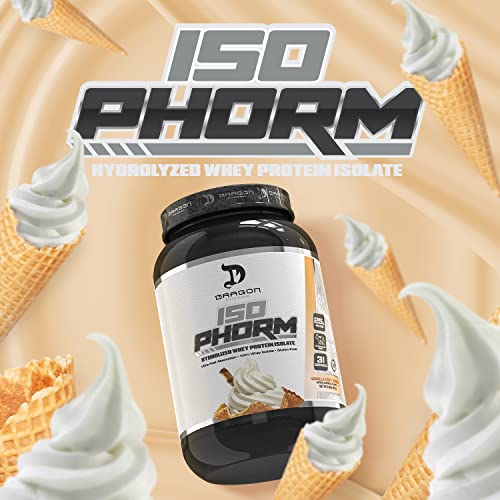 DRAGON PHARMA Hydrolized Whey Protein Isolate, Fast Absorption, Gluten Free, 100% Whey Protein, IsoPhorm, Maximize Recovery, Great Tasting, 25 Grams Per Serving (31 Servings, Vanilla Soft Serve)