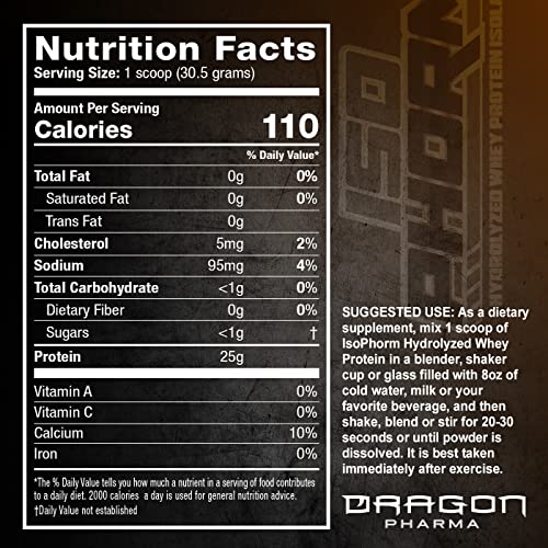 DRAGON PHARMA Hydrolized Whey Protein Isolate, Fast Absorption, Gluten Free, 100% Whey Protein, IsoPhorm, Maximize Recovery, Great Tasting, 25 Grams Per Serving (31 Servings, Vanilla Soft Serve)