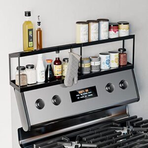 2-tier stainless steel shelf for stove top organizer | over the stove spice rack | double layer kitchen storage solution | suitable for flat & curved stoves | 30" oven shelf