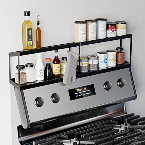 2-Tier Stainless Steel Shelf for Stove Top Organizer | Over The Stove Spice Rack | Double Layer Kitchen Storage Solution | Suitable for Flat & Curved Stoves | 30" Oven Shelf