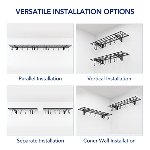 FLEXIMOUNTS Garage Wall Shevling, 1x4 ft w/ 6 Bike Hooks, 1-Pack Wall Shelf Garage Organization System w/ Bike Hangers, Garage Storage Rack Floating Shelves, 150lbs Weight Capacity