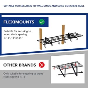 FLEXIMOUNTS Garage Wall Shevling, 1x4 ft w/ 6 Bike Hooks, 1-Pack Wall Shelf Garage Organization System w/ Bike Hangers, Garage Storage Rack Floating Shelves, 150lbs Weight Capacity