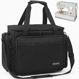 ithwiu sewing machine carrying case with multiple pockets for accessories, universal tote storage bag with shoulder strap compatible with most standard singer, brother, janome, black