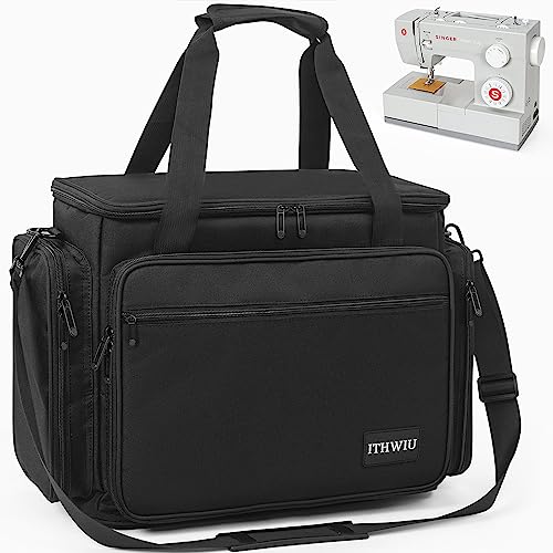 ITHWIU Sewing Machine Carrying Case with Multiple Pockets for Accessories, Universal Tote Storage Bag with Shoulder Strap Compatible with Most Standard Singer, Brother, Janome, Black